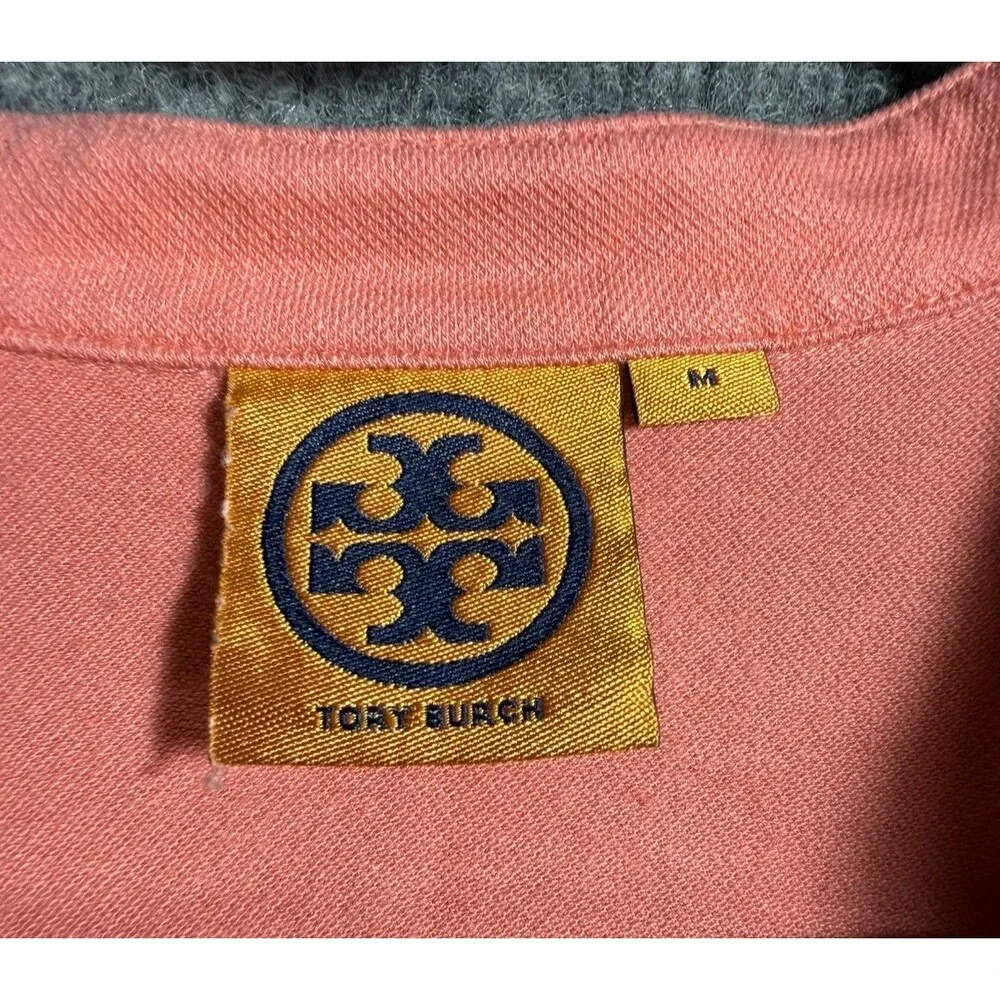 Tory Burch Lidia Long Sleeve Ruffle Polo Shirt Women’s Medium Coral Peach Cotton